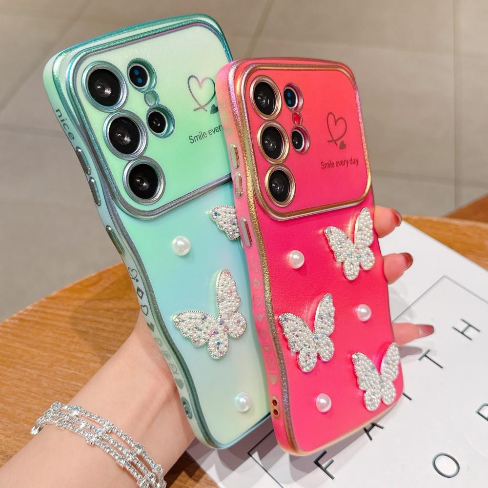 Love Pearl Butterfly Phone Cover For Samsung Galaxy S22 S23 S24 S25 Ultra Plus S24 FE S23FE S25 Edge 5G Case Shockproof Coque