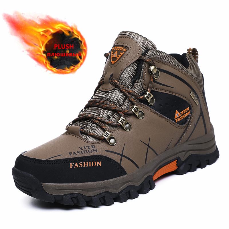 Зимние ботинки для мужчин, модные повседневные высококачественные кожаные кроссовки, нескользящие походные ботинки, водонепроницаемые зимние ботинки для активного отдыха, плюшевые теплые