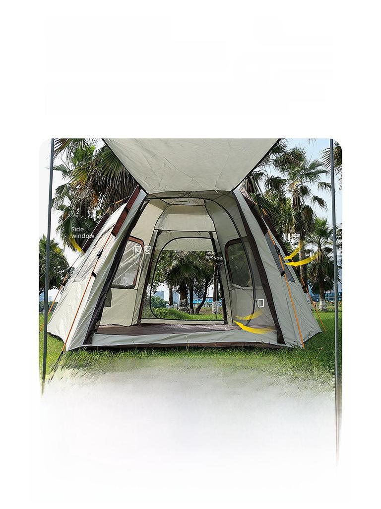 Hexagonal Automatic Folding Tent: Quick Open, Rainproof, UV-Protective, Portable for Outdoor Camping and Beach.