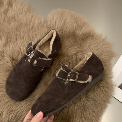 2024 Новые женские туфли Sen Series Khaki Flat Shoes Французские ретро-туфли Lefu Shoes Frosted Boken Shoes Осень и зима