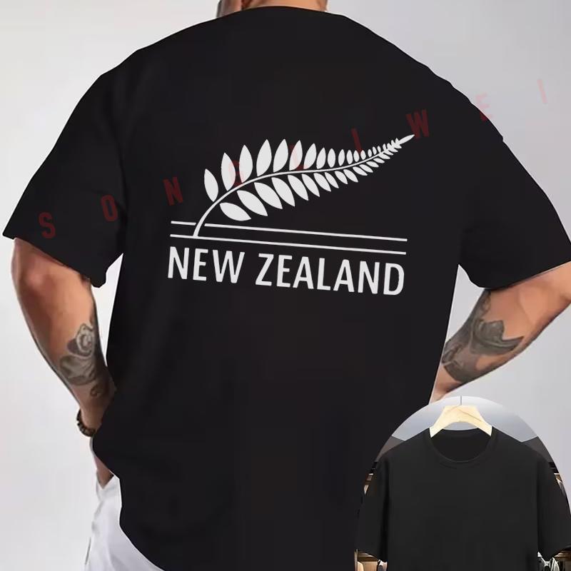 ZEALAND Серебристый папоротник принт Мотоциклетная футболка задний принт Мужская с коротким рукавом с круглым вырезом Повседневная футболка