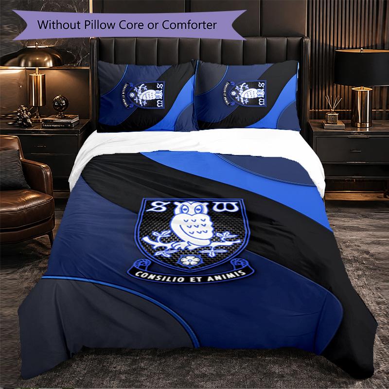 Sheffield Wednesday Football 3 Piece Bedding Set Soft Duvet Cover Set with Pillowcases Printed Bedroom Decor Set for Home