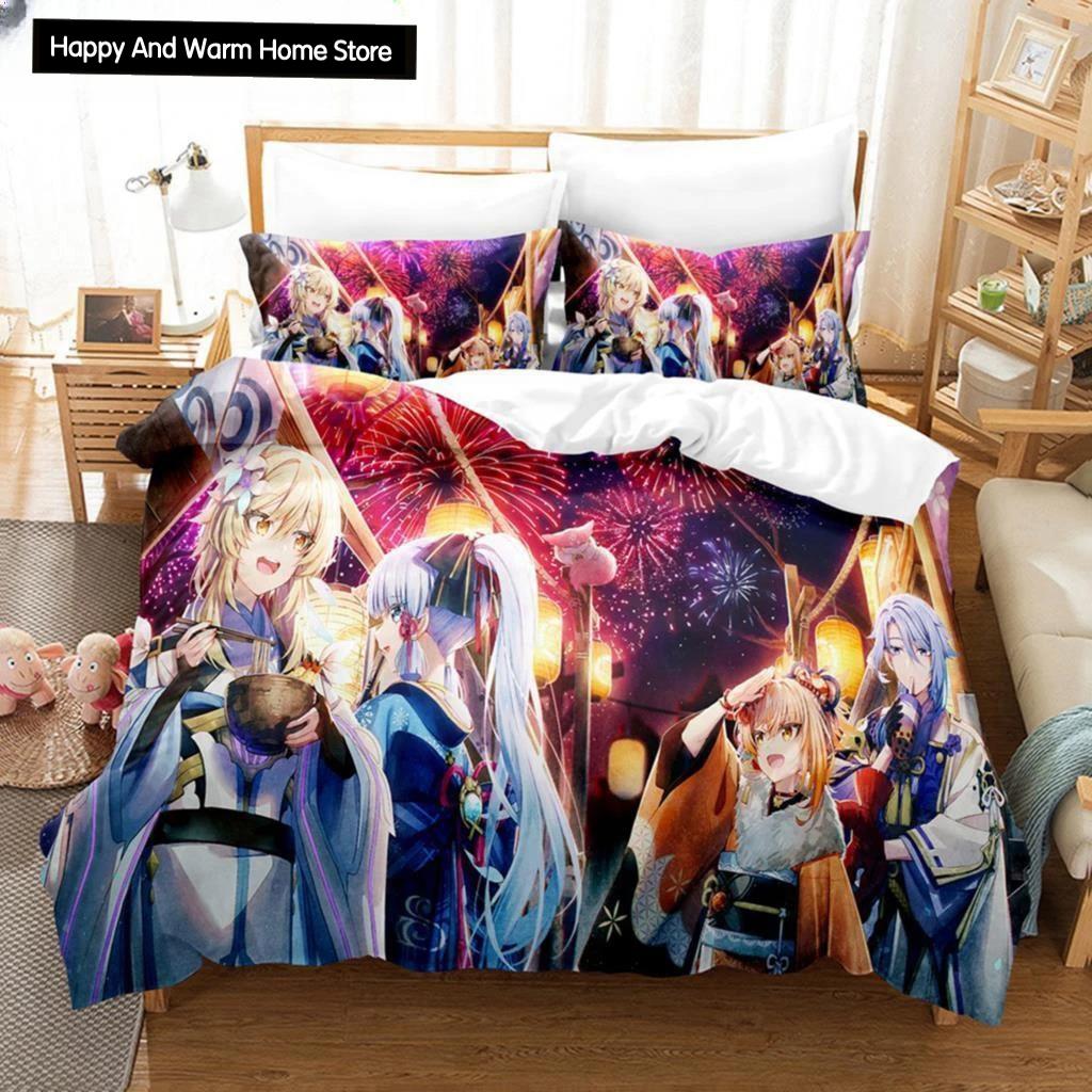 3D-принт аниме Genshin Impact Lumine пододеяльник мультфильм девочка постельное белье комплект двуспальная кровать комплект для настройки домашний текстиль