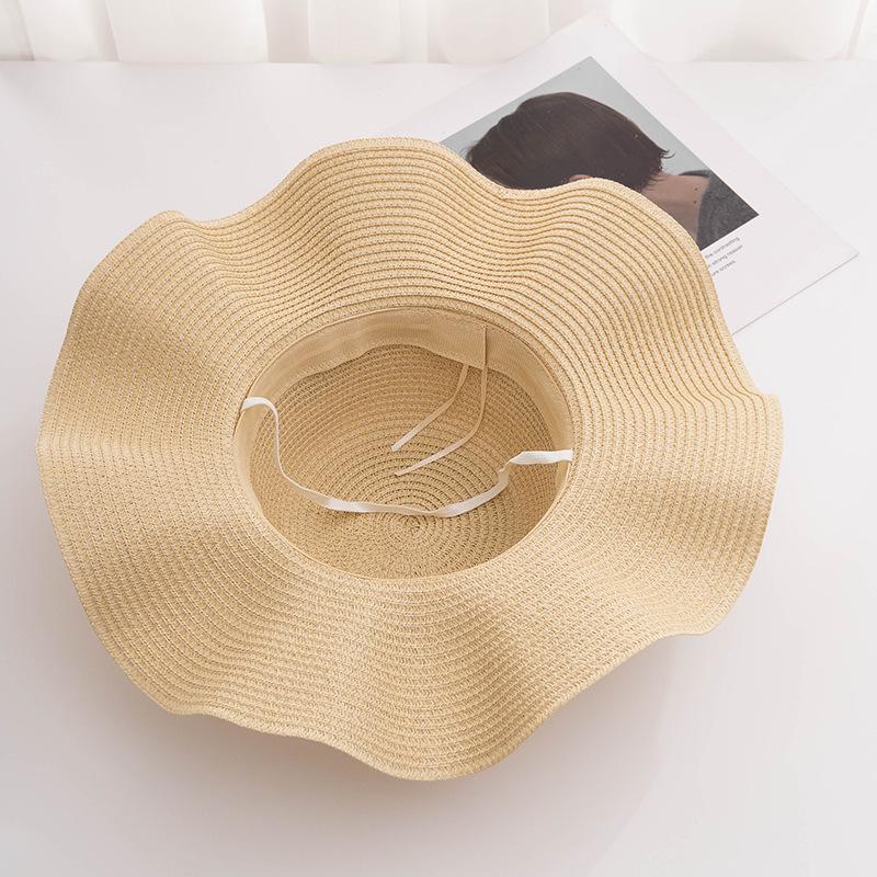 Straw Wide Brim Sun Hat Bowknot Breathable Lace Up Beach Hats Sun Protection Elasticity Hat for Women