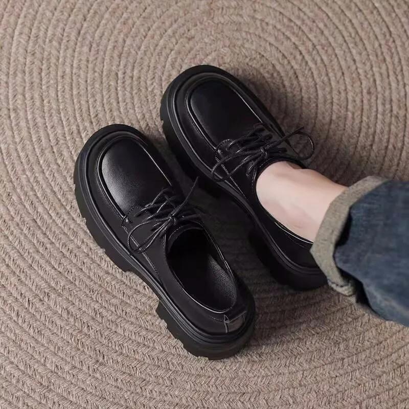 Модная женская обувь 2025 Бренд Женские туфли на высоком каблуке на шнуровке Модные туфли с круглым носком для офиса и карьеры Большого размера Бестселлер Туфли на платформе