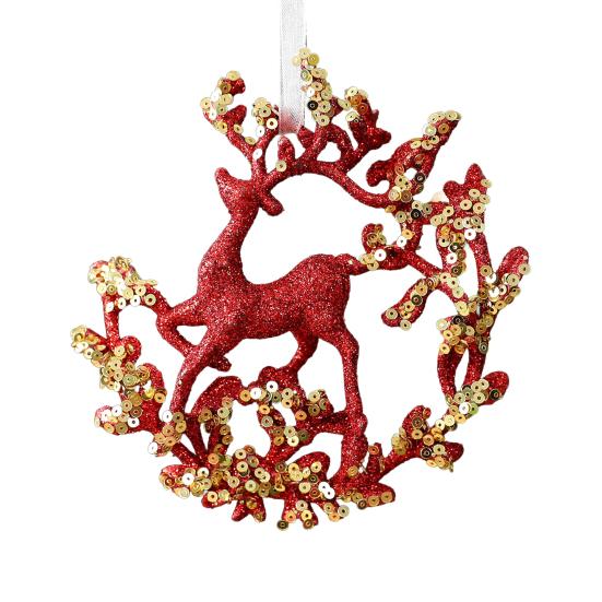 Glitter Sequined Christmas Ornament Red Snowflake/Butterfly/Star/Reindeer/Ballerina Hanging Decoration for Xmas Tree Doors Windows Walls Holiday Home