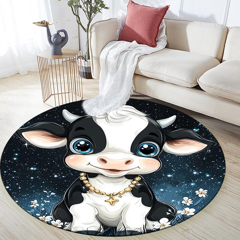 Cute Cow Round Area Rug,Carpet Rug for Living Room Bedroom Sofa Playroom Decor,Non-slip Floor Mat
