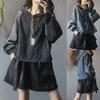 Autumn Retro Contrasting Hooded Washed Denim Sweatshirt Women Loose Versatile Sleeves Short