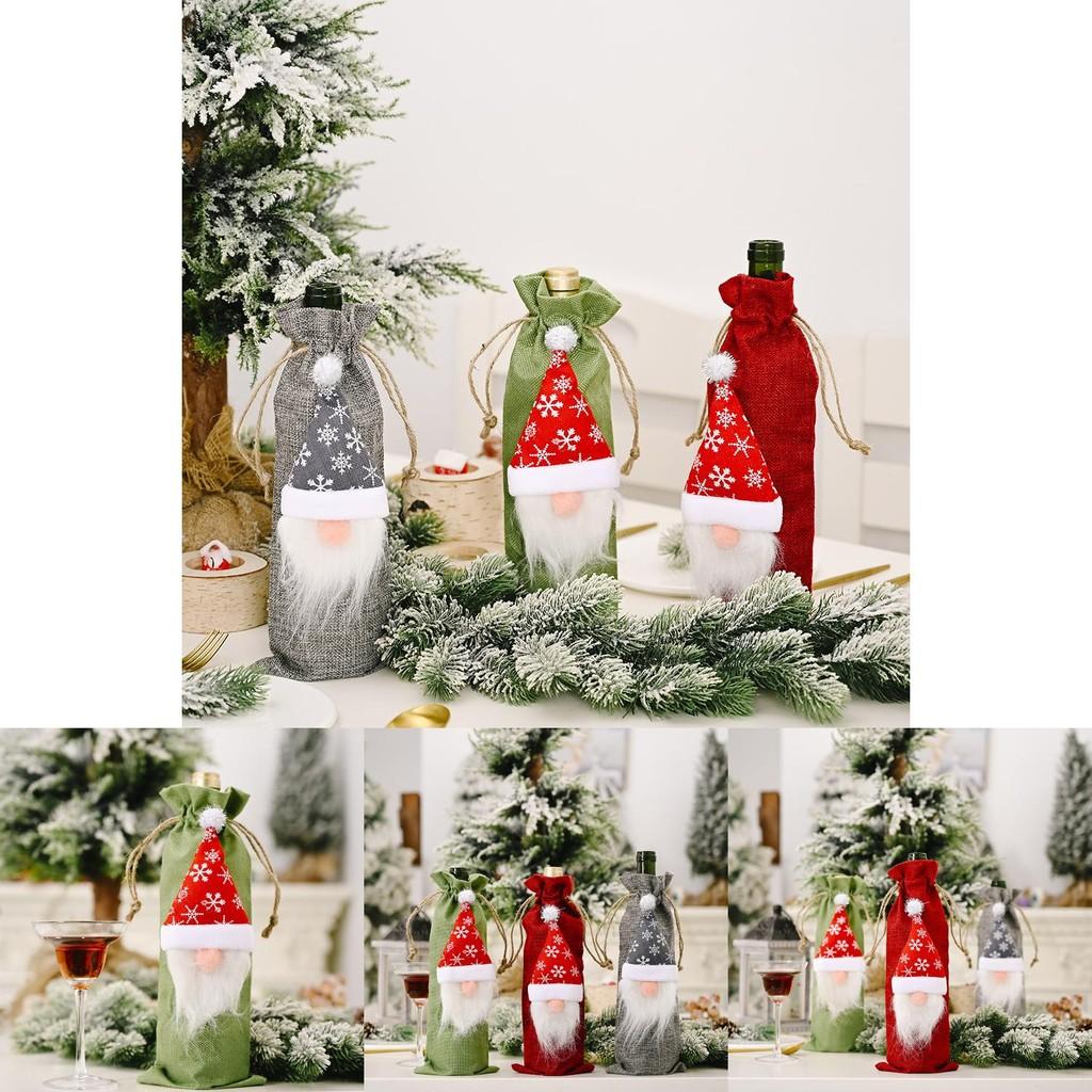 Creative Christmas Forest Santa Burlap Wine Bottle Cover For Holiday Cheer