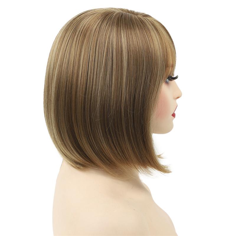 Синтетический Микс Коричневый Боб Короткий Парик для Женщин Натуральный Стиль Мягкие Волосы с Челкой Косплей Хэллоуин Вечеринка Термостойкое Волокно