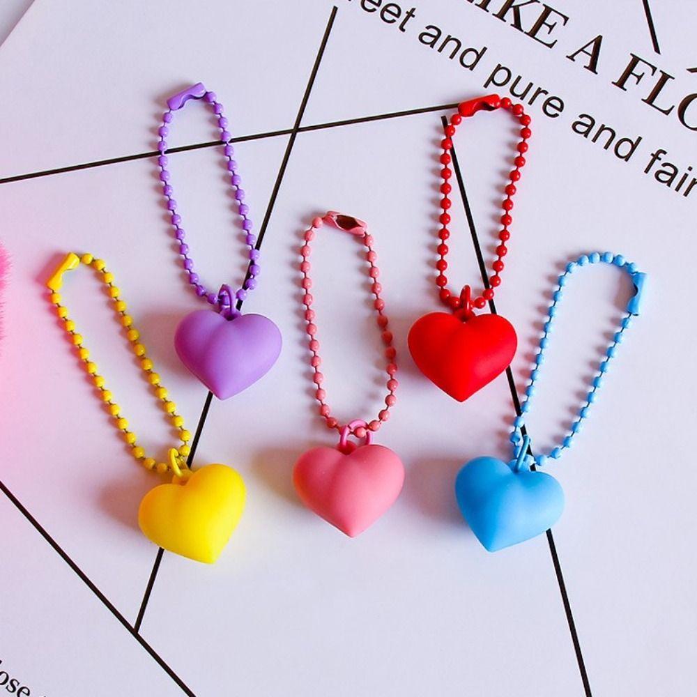 Colorful Heart Keychain Silicone Heart Keyring Candy Color Heart Pendant Y2K Korean Kawaii Dopamine Sweet Key Accessory
