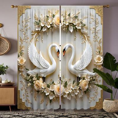 2-х компонентный HD цифровой белый галстук красивый цветок лебедь занавеска для украшения дома стиль украшения гостиной спальни носить штангу занавеска