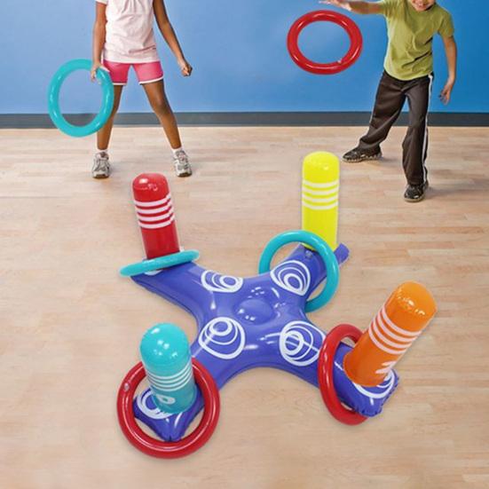Practical Foldable Good Sealing PVC Multiplayer Throwing Ring Play Toy with 8 Rings Daily Use Toss Game