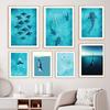 Blue Marine Poster Canvas Painting Whale Shark Manta Rays Surf Sea Wall Art Picture For Living Room Interior Painting Decor