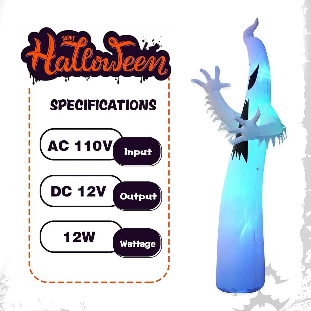 Giant 8.2ft Inflatable Ghost Halloween Decor RGB LED Dimming Outdoor Specter Blow Up Display Weatherproof Haunt