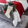Christmas Stockings With Hanger Bowknot Plush Balls Decor Striped Print Candy Holder