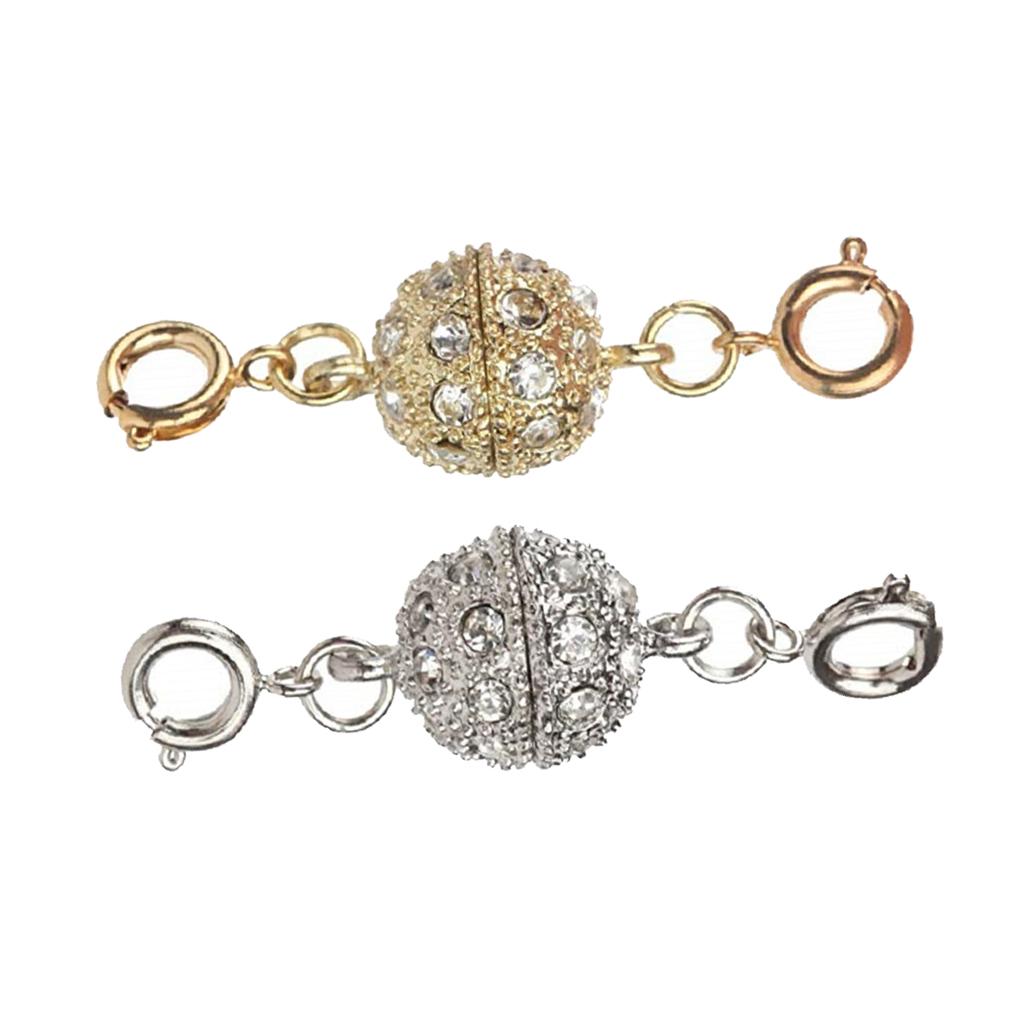 2 Sets Magnetic Lobster Clasps Kit, Rhinestone Ball Clasps, Perfect for Jewelry Necklace