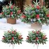 18 Inch Lighted Artificial Christmas Urn Filler Battery Operated Pre-lit Xmas Pine Tree with Tripod Stake Outdoor Light Up Christmas Planter Filler