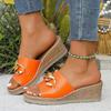 Fashion Fashion Chain Decor Wedge Heel Slippers for Women 2025 Summer Comfort Non Slip Beach Sandals Woman PU Leather Platform Slippers