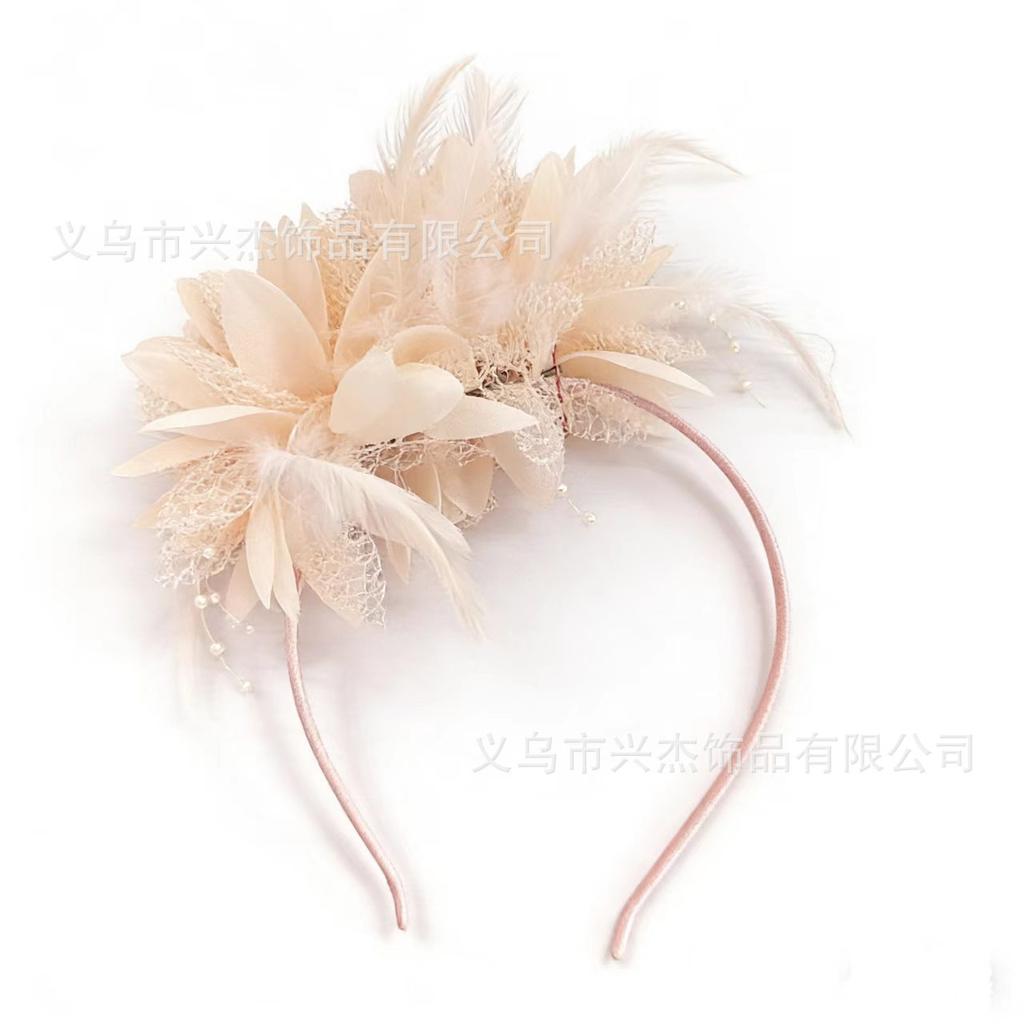 European and American new feather flower headband headband team popular bride retro style headband hair accessories