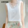 Summer Women's Silk Vest V-neck Mesh Splicing T-shirt Solid Colour Tops Sleeveless Vests