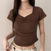 The Pink Slim FiT Square Neck Shirring Crop T shirT