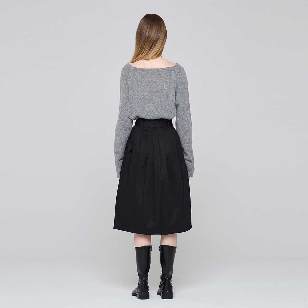 Юбка midi Lor Seoul из 100% хлопка с поясом и сборками_Cbsk250703