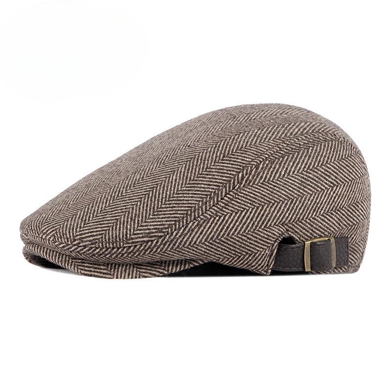 Men's Wool Herringbone Flat Cap British Retro Style Newsboy Hat Autumn Winter Warm Beret Adjustable Cabbie Cap for Men