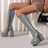 Fashion Women's Boots Winter Fashion Zebra Print Wedding Catwalk Sexy Thick Heel Knee-high Boots Pattern Leather Zipper Motorcycle Boots