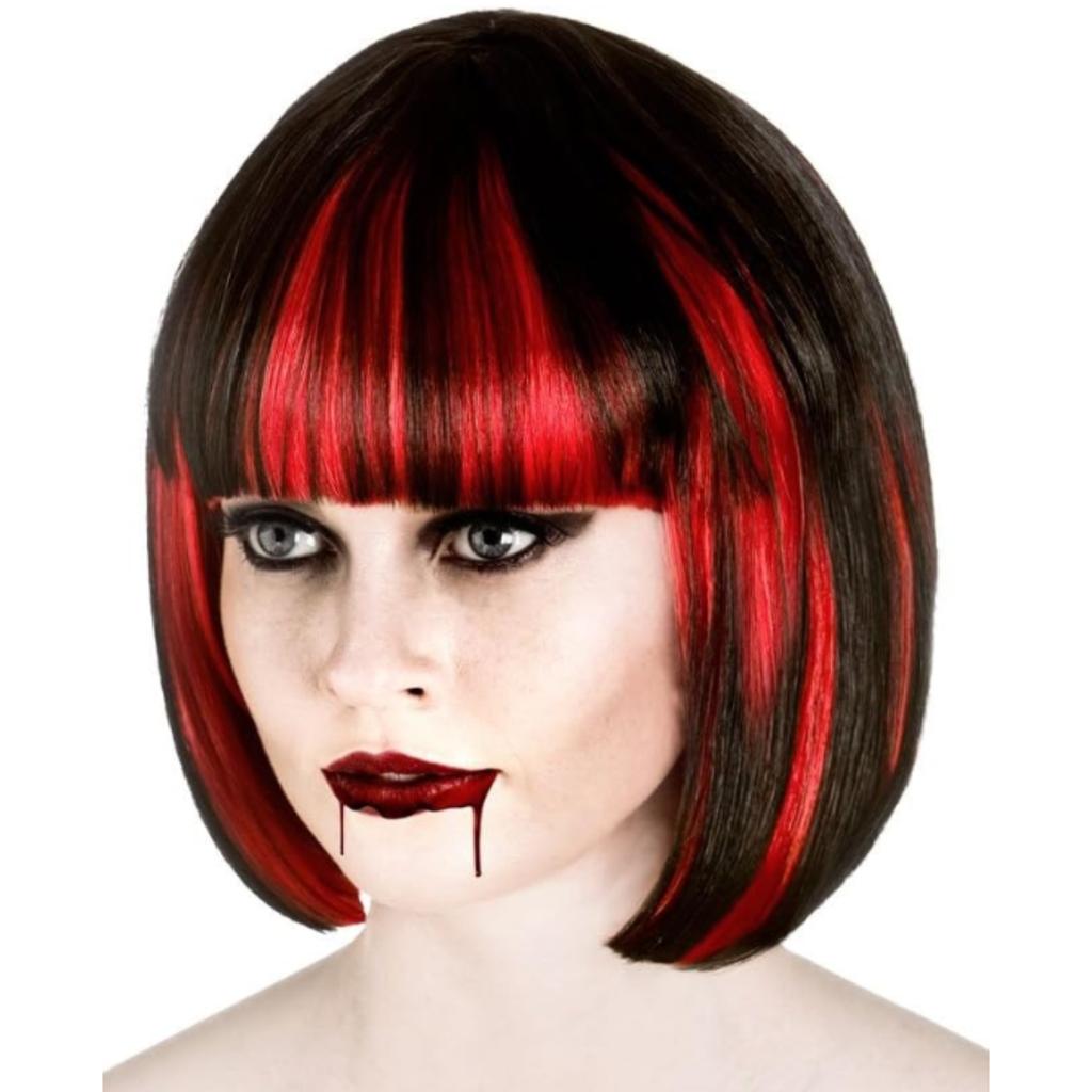 Black and Red Color Matching Neat Bangs Bobo Head Synthetic Wig | Gothic Wind Holiday Party Performance Preferred Wig | Vampire