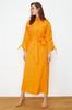 Women's Fashion New Hijab Dress Orange Belted Sleeves Adjustable Detailed Cotton Woven Shirt Dress