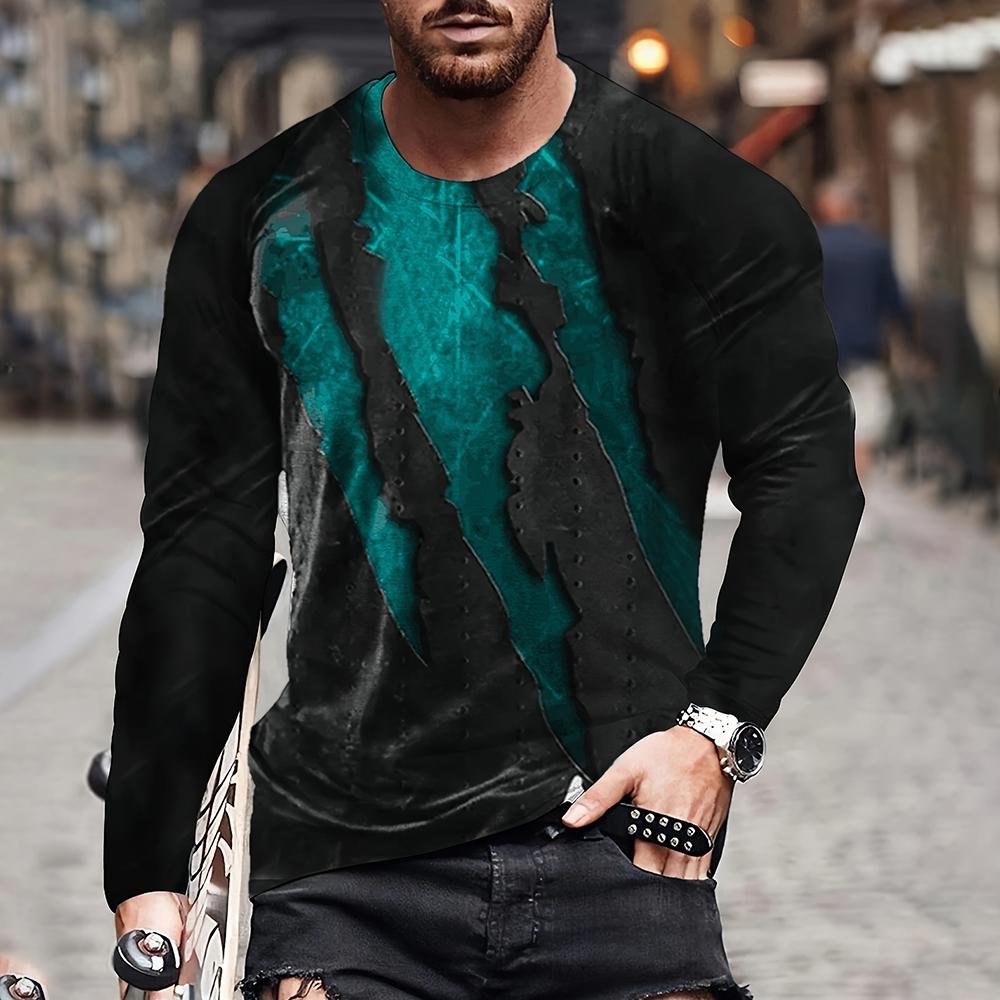 Ретро Пламя Серия 3D Печатный Летний Мужской O Neck Повседневный Длинный Рукав Футболка Оверсайз Пуловер Модная Трендовая Мужская Одежда