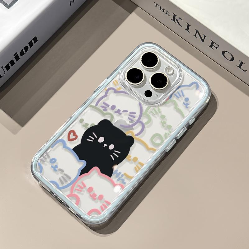 Линия Черная кошка для IPhone17ProMax для Чехла на телефон Apple 16/14/1 3/12 Всесторонний Мягкий чехол