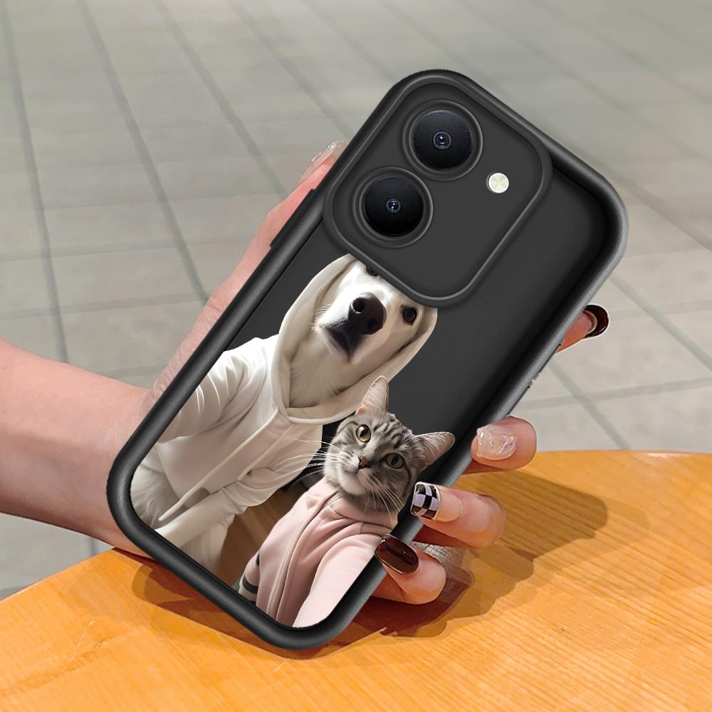 Cats Dogs Group Photo Soft Silicone Phone Casing Full Cover Camera Shockproof Protection Rubber Case for Vivo