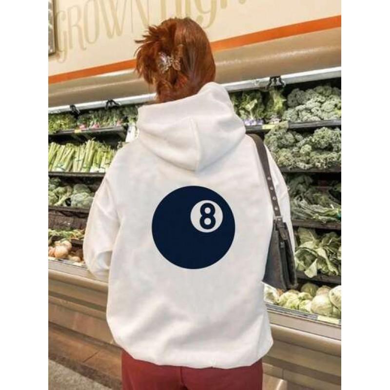 Womens Long Sleeve Hoodie Billiard Print Loose Fit Casual Pullover Sweatshirt