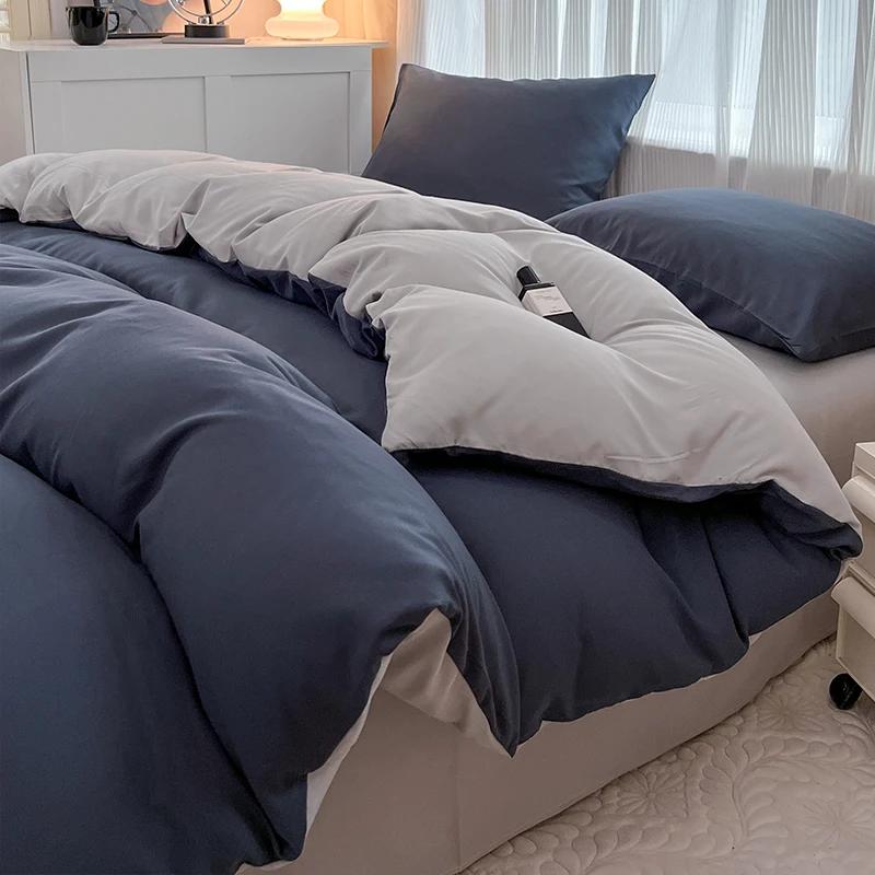 Double Sided Solid Brushed Fabric 4 Piece Bedding Set Duvet Cover Pillowcases Bed Sheet For Twin Queen King Size
