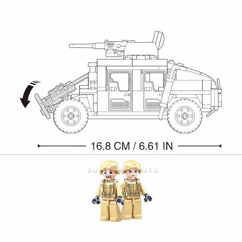 Sluban 265PCS Military H1 Assault Armor Vehicle Building Blocks Educational War Army Soldier Car Creation Toy Bricks for Boys