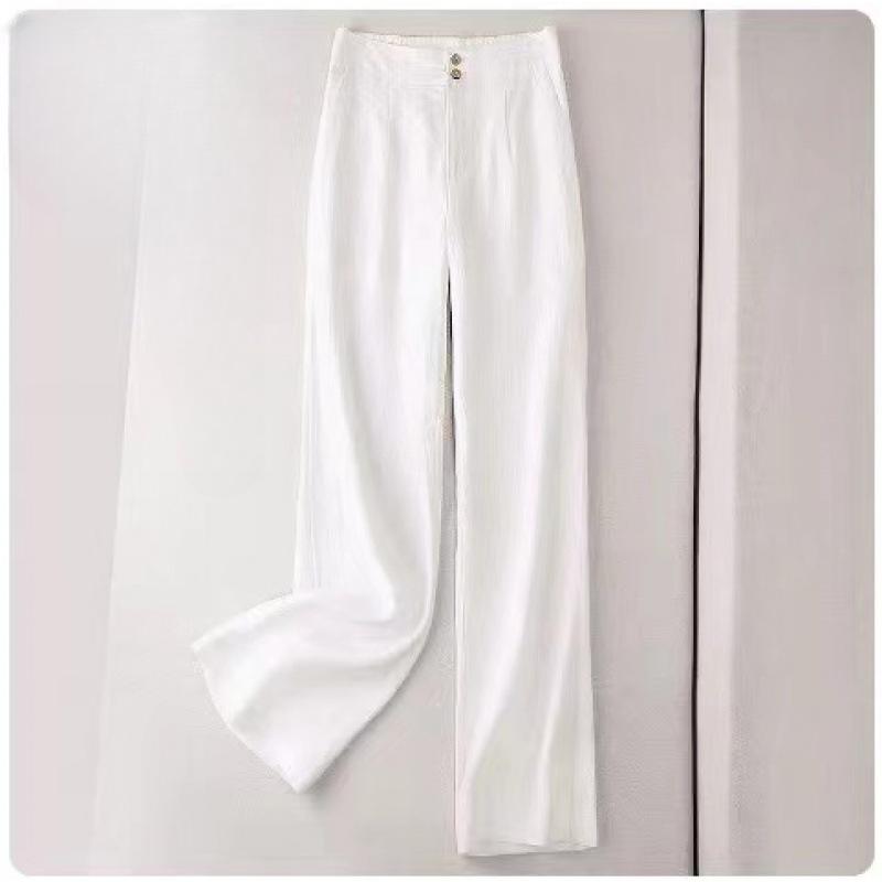 Women's Summer Draped Cotton Linen Casual High Waist Loose Straight Long Pants