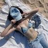 Internet celebrity denim bikini neck strap swimsuit women's vacation sweet and spicy overalls with high-end swimsuit