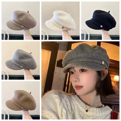 Solid Color Female Painter Cap Dome Women Artist Hat Vintage Octagonal Brimless Hat  Girls