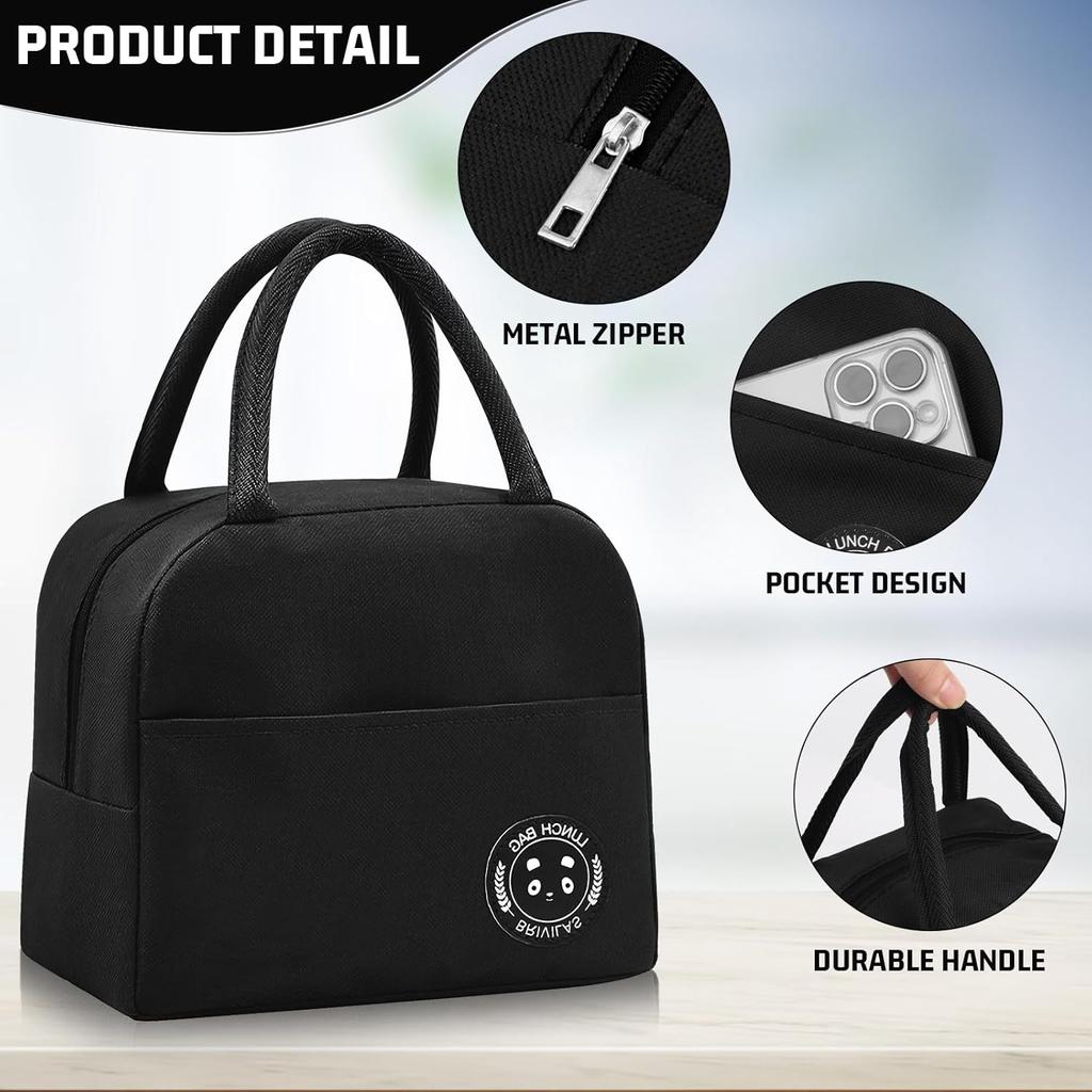 ulated Lunch Bag for Men Women, Small Portable Reble Lunch Cooler Tote Bag, Leakproof Thermal Lunch Box for Work Picnic Travel, Black