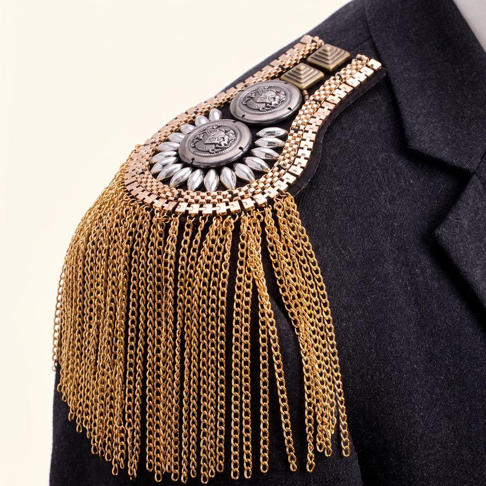 Metal Tassel Chain Epaulettes Zinc Zinc Alloy Tassel Epaulet Gold Brooch Jewelry Knight's Uniform