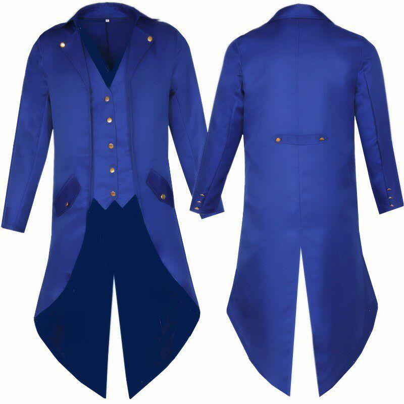 2018 European and American Men's Solid Color Long Fashion Punk Retro Tailcoat Uniform Dress Coat