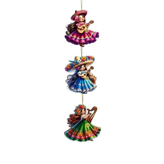 Yousheng 12 шт. Мексиканские танцующие девушки Украшение Cinco De Mayo Подвесное украшение Деревянное Fiesta Mexico Украшение для карнавалов Подарки на вечеринку Домашнее дерево