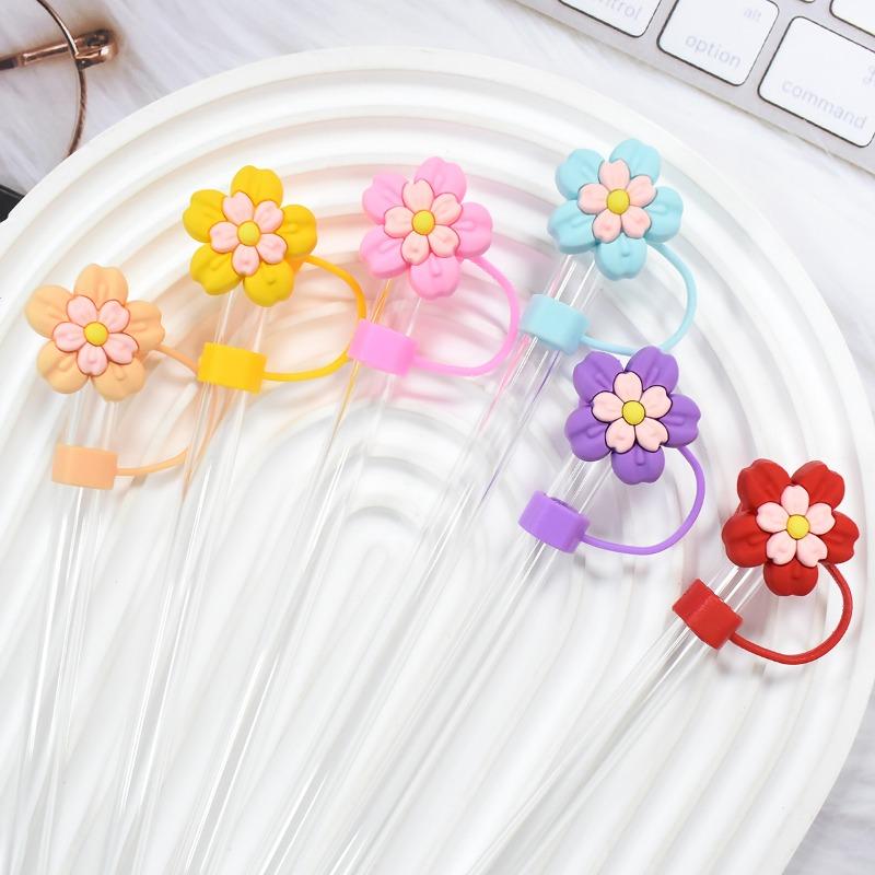 New Colorful Flower Straw Caps 10mm – Cartoon Reusable Dustproof Straw Stoppers for Home Use Practical Household Accessories