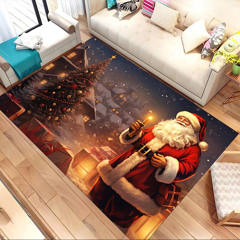Christmas Santa Claus Crystal Velvet chair mat Area Rug - Non-Slip, Floor Mat, Office Desk Chair Rugs, Bedroom Decor.Christmas Gift-1106146