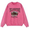 Хлопковый свитшот Yellowstone Park Printing для женщин, винтажный, выстиранный, тонкий, с круглым вырезом, винтажный оверсайз, с капюшоном
