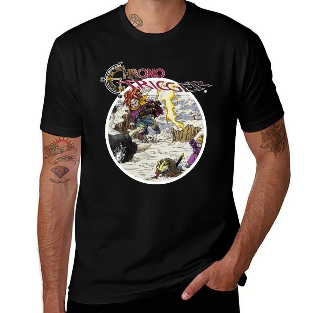 Футболка Chrono Trigger Базовая Однотонная С коротким рукавом Хлопковый Топ