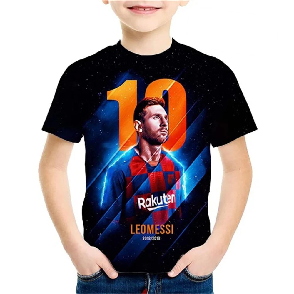 Лето 2024 года, новая модная детская футболка с 3D-принтом, популярная футбольная звезда Месси, классная, для мальчиков и девочек, повседневная, с короткими рукавами