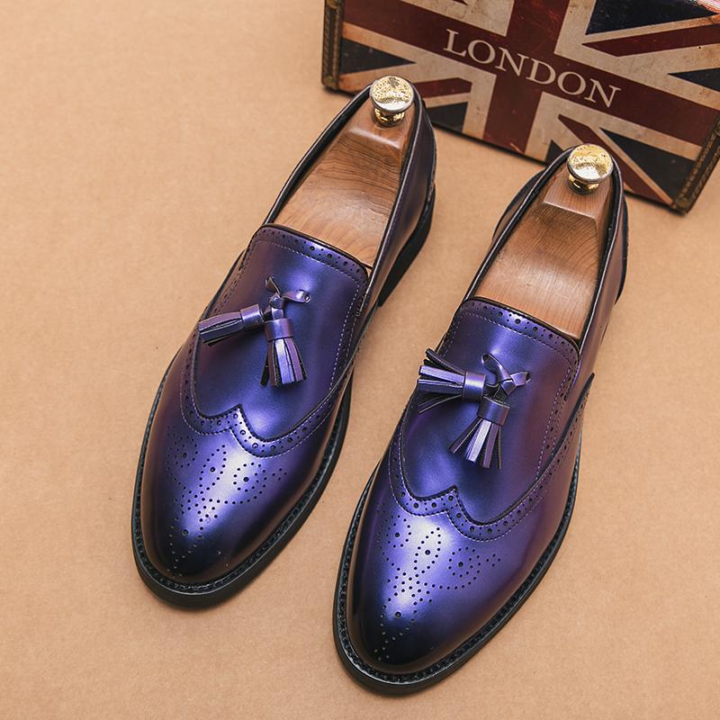 Luxury Brand Men's Penny Loafer New Banquet Dress Shoes Men's Trendy Casual Leather Shoes Purple High-end Business Loafer
